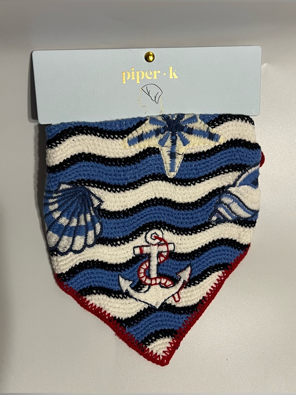 NWT Piper K Anchor Seashell Knit Bandana Hair Scarf Crochet Nautical